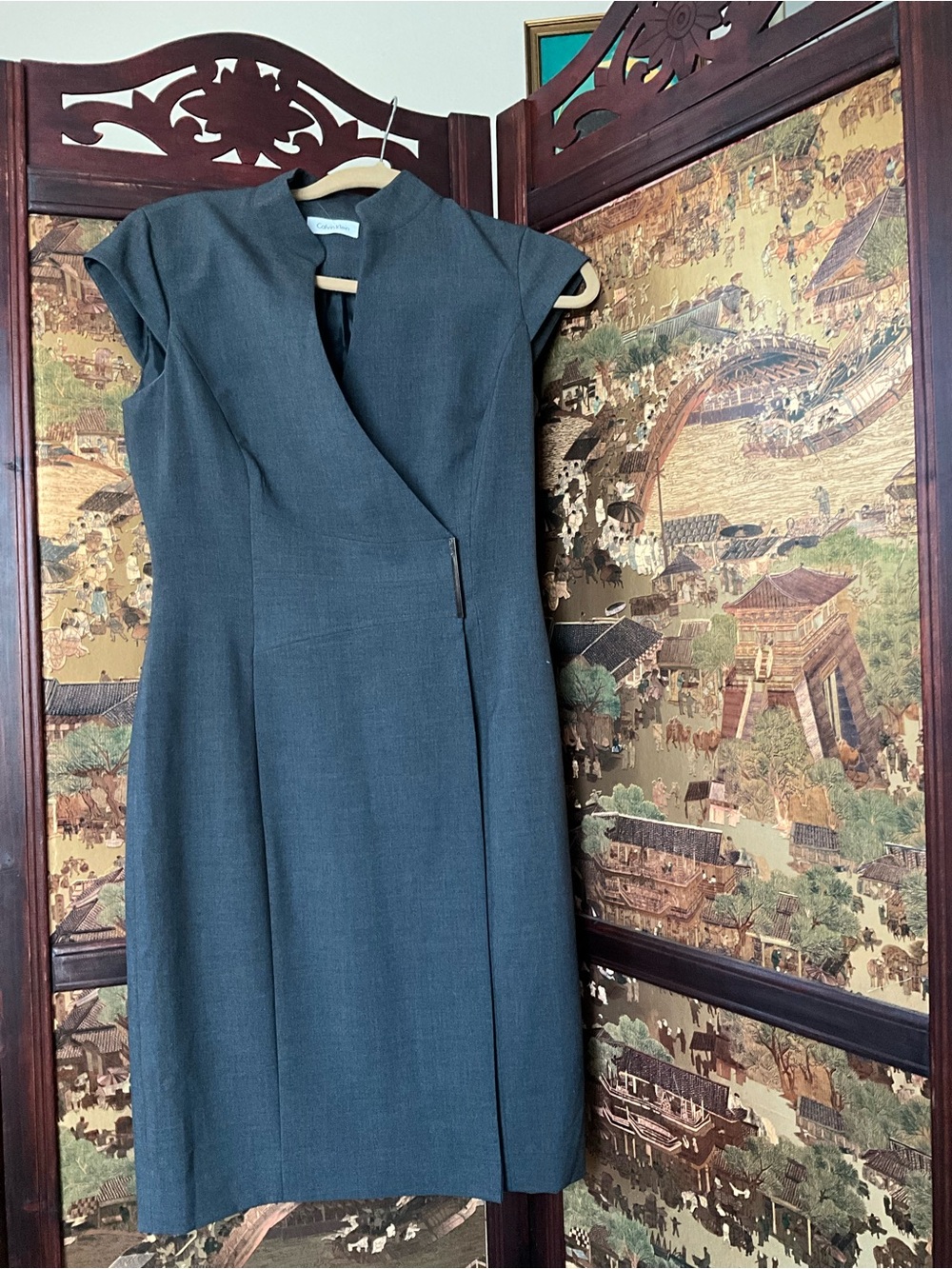 Calvin Klein Faux-Wrap Cap-Sleeve Sheath Dress